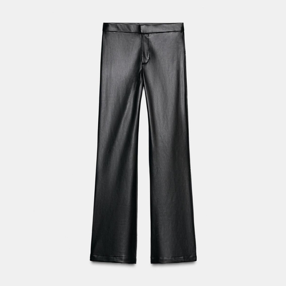 ZARA FAUX LEATHER FLARE TROUSERS - Picture 9 of 12